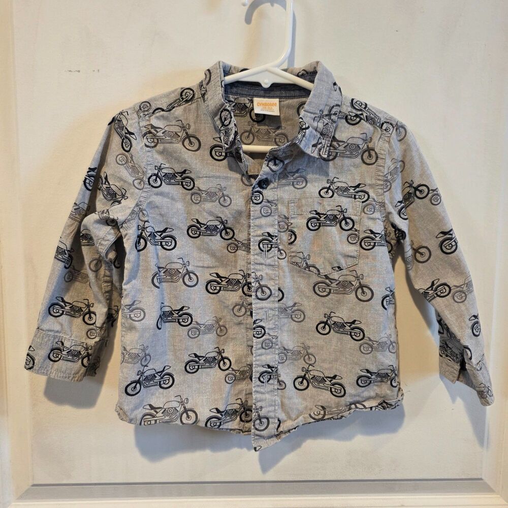 Gymboree Motorcycle Button Up Shirt Boys 18-24 Months Gray Long Sleeve